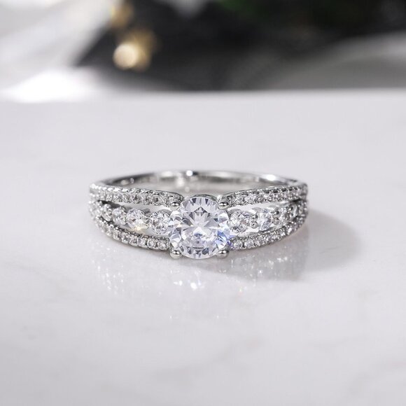 Diamond Shiny CZ Romantic Pure Silver Dainty Wedding Ring for Women, K868 - Picture 3 of 8